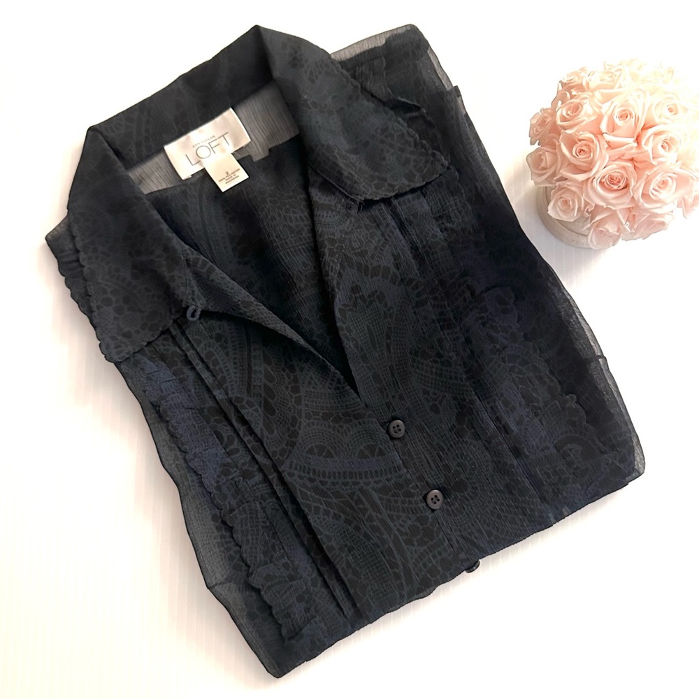 EUC LOFT Paisley Button-Up Sheer Blouse